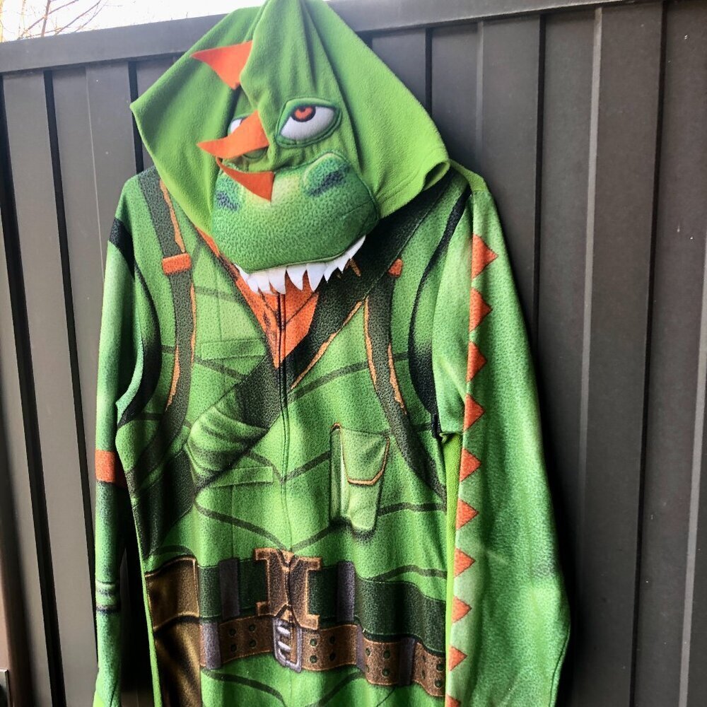 Fortnite Rex Dino Onesie Costume Adult Small Pajamas Cosplay Hoodie Epic Game